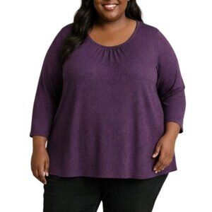 Just My Size Plus Size 5X Top Purple Paisley Pattern  Scoop Neck 3/4 Sleeve